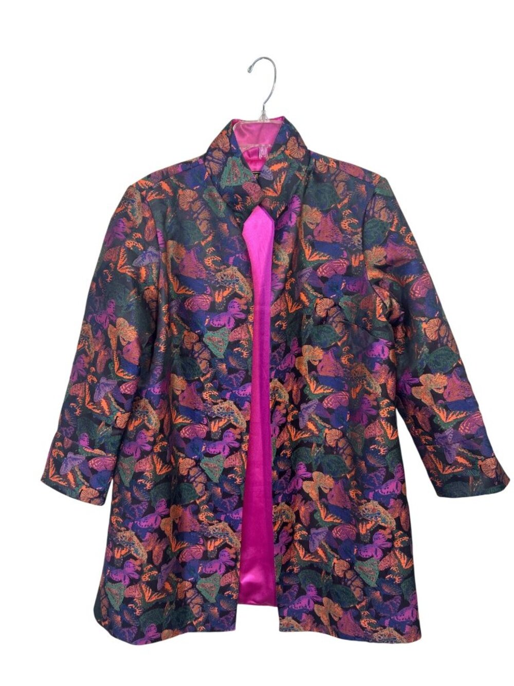 Heidi Daus Wearable Art Butterfly Jacquard Long Jacket Women's L Colorful Coat